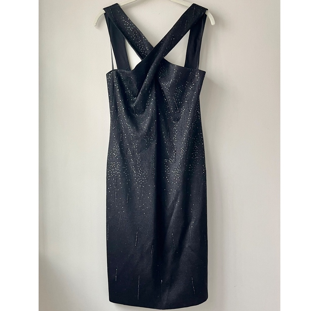 St. John Black Metallic Halter Cocktail Evening Dress